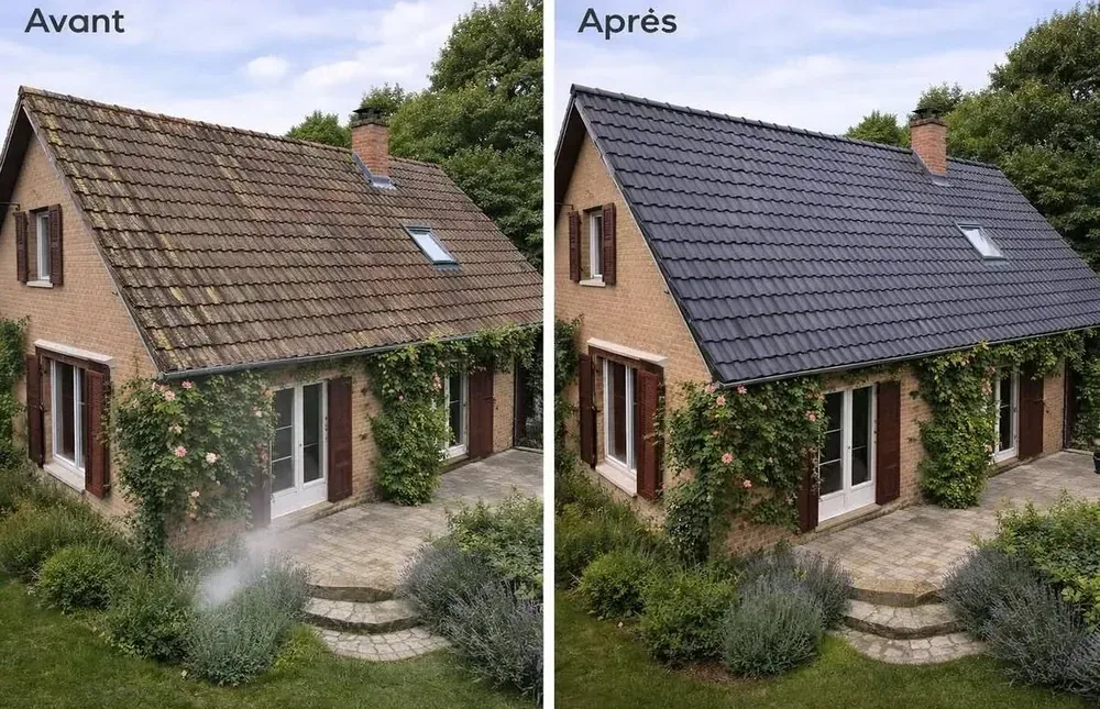 Chantier couverture en cours par l'équipe EAB