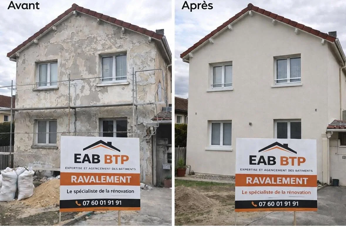 Ravalement de façade avec imperméabilisation réalisé par EAB